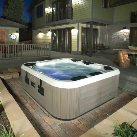 Hot tub installed on a finished patio in a Houston backyard