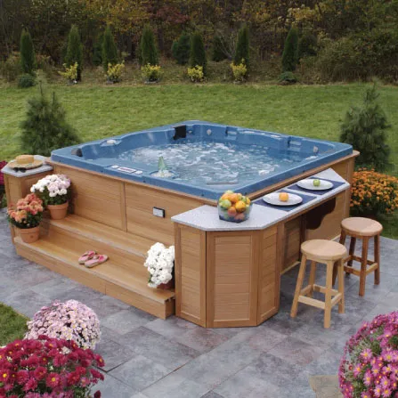 Close view of a spa with jets running in a Houston backyard